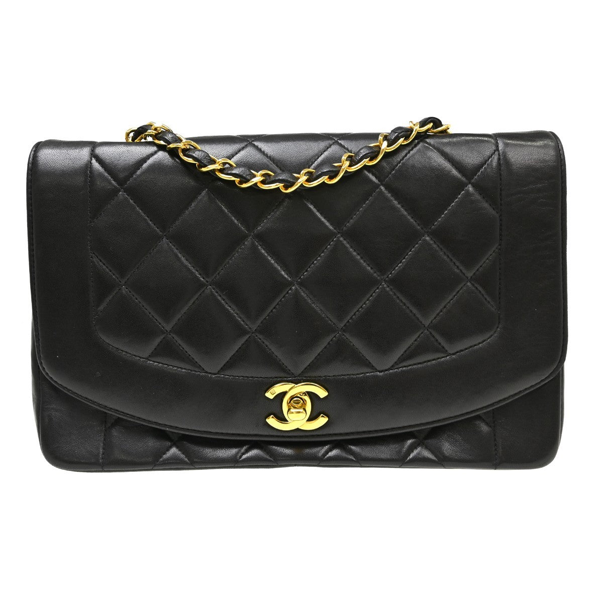 Chanel Vintage Diana Flap Bag Quilted Lambskin Black Leather Handbag (Pre-Loved)