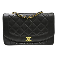 Chanel Vintage Diana Flap Bag Quilted Lambskin Black Leather Handbag (Pre-Loved)