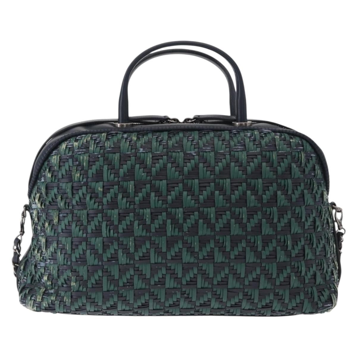 Chanel Convertible Chain Bowler Bag Woven Calfskin Green Leather Handbag (Authentic Pre-Loved)