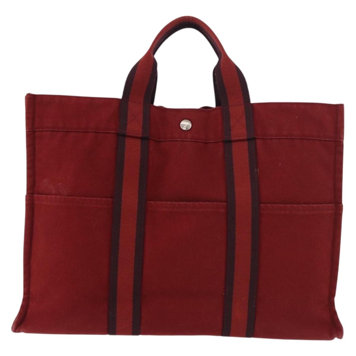 Hermes Fourre Tout Tote Canvas Red Canvas Tote Bag Bag (Pre-Loved)