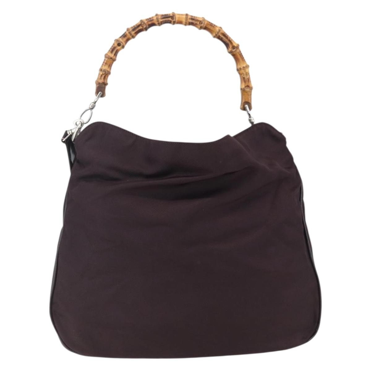 Gucci Vintage Bamboo Handle Bag Nylon Burgundy Nylon Handbag (Pre-Loved)