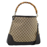 Gucci Bamboo Shopper Tote Gg Canvas Beige Canvas Handbag (Pre-Loved)