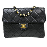 Chanel Vintage Square Classic Single Flap Bag Vertical Quilt Lambskin Black Leather Handbag (Authentic Pre-Loved)