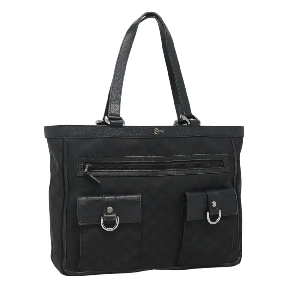 Gucci Abbey Pocket Tote Gg Canvas Black Canvas Tote Bag Bag (Pre-Loved)