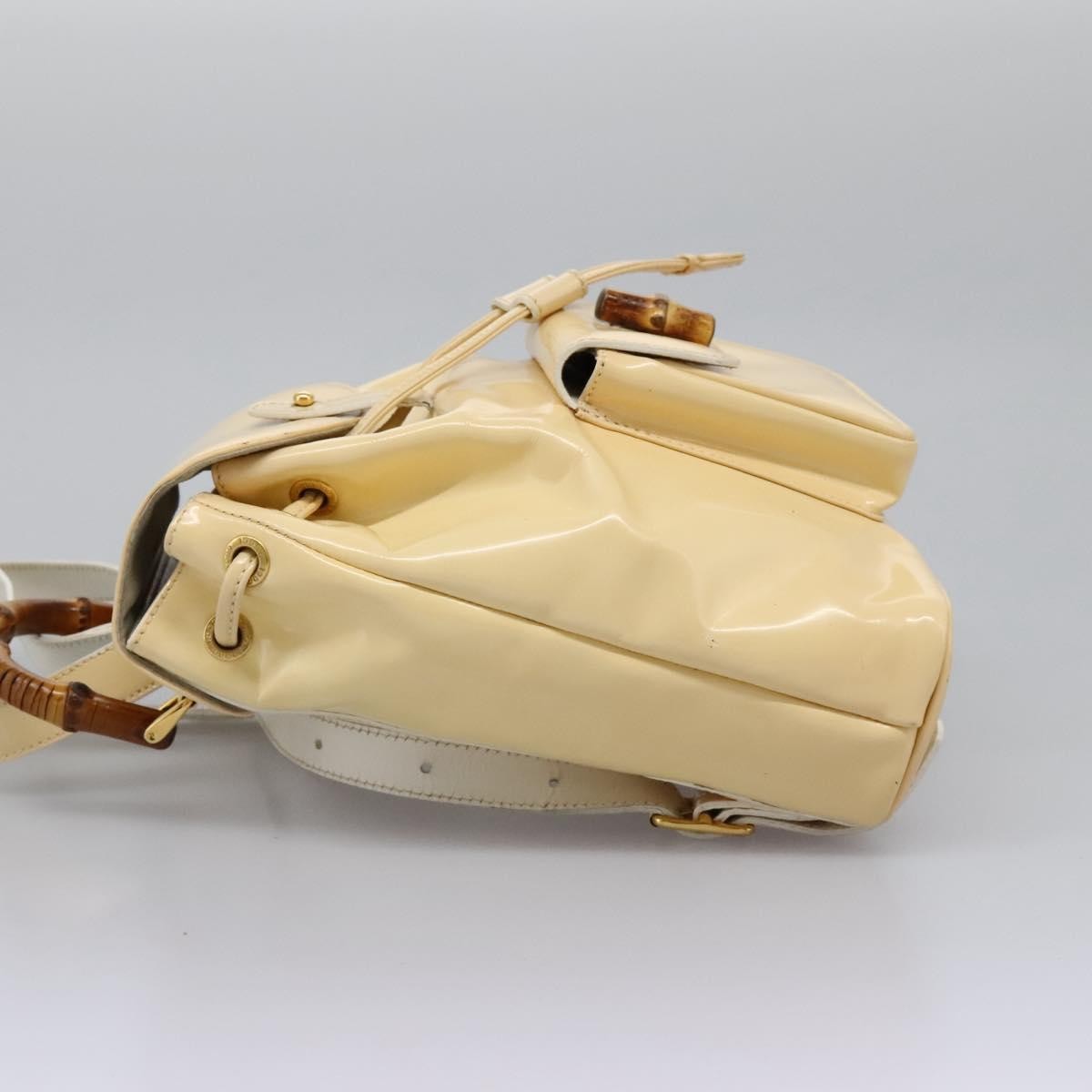 Gucci Vintage Bamboo Backpack Patent Beige Patent_Leather Backpack Bag (Authentic Pre-Loved)