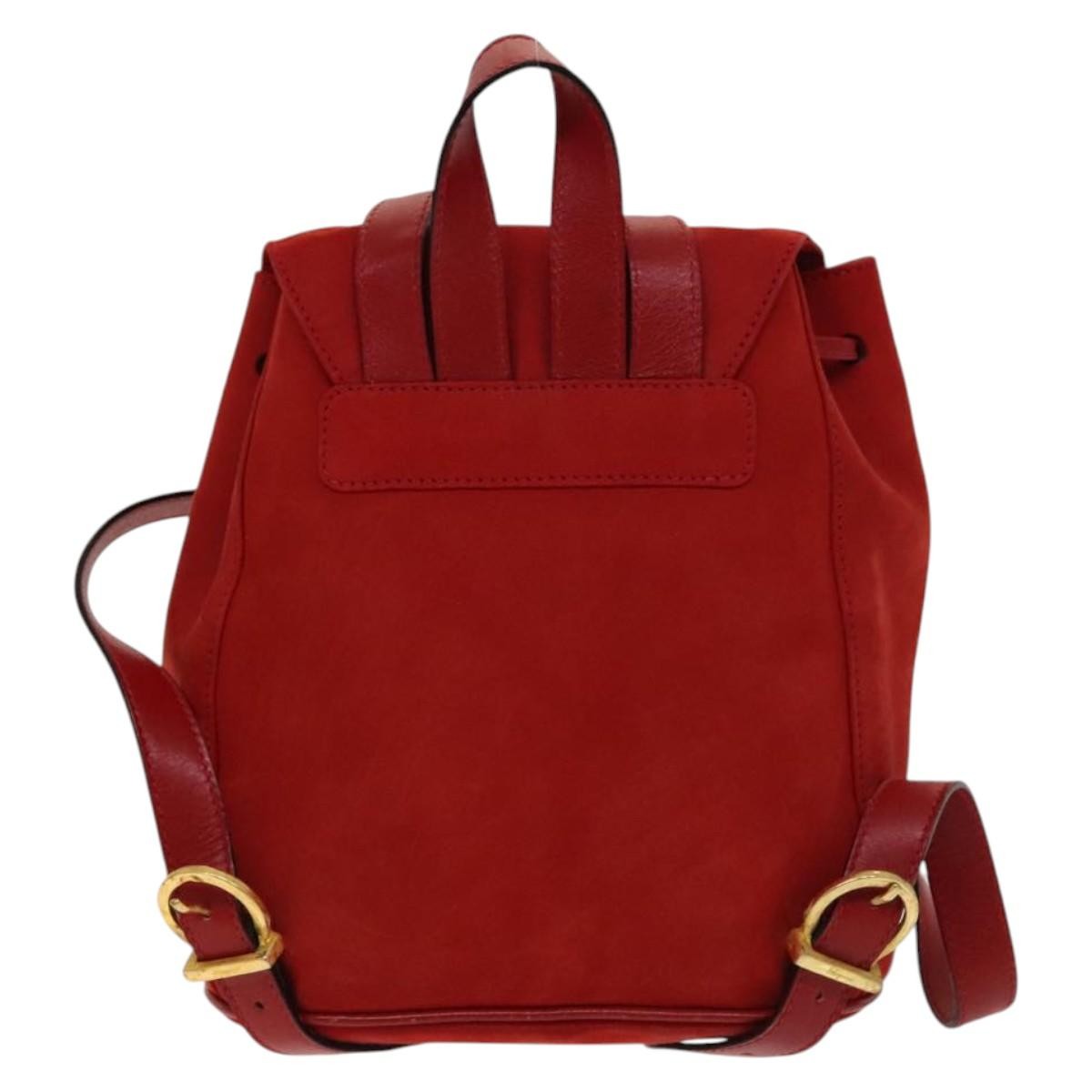 Salvatore Ferragamo Gancini Flap Drawstring Backpack Suede Red Suede Backpack Bag (Authentic Pre-Loved)