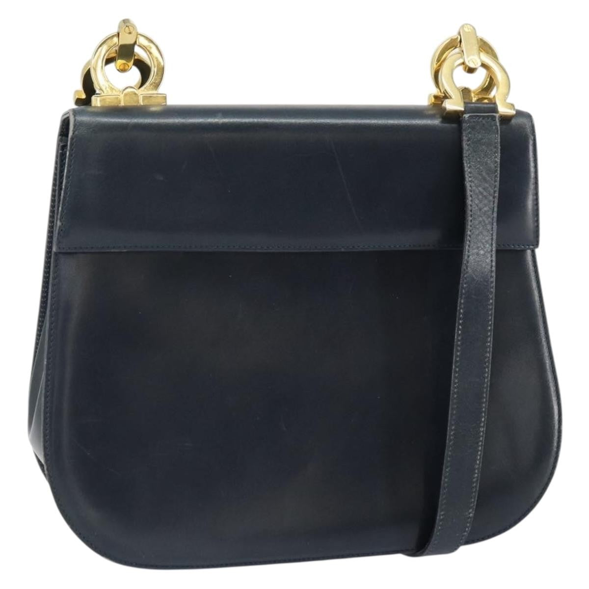 Salvatore Ferragamo Gancini Shoulder Bag Leather Navy Leather Shoulder Bag Bag (Authentic Pre-Loved)