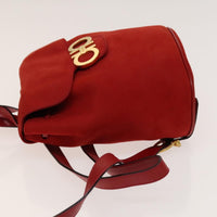 Salvatore Ferragamo Gancini Flap Drawstring Backpack Suede Red Suede Backpack Bag (Authentic Pre-Loved)