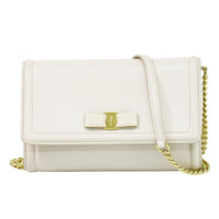 Salvatore Ferragamo Vara Bow Chain Flap Bag Leather Beige Leather Shoulder Bag Bag (Authentic Pre-Loved)