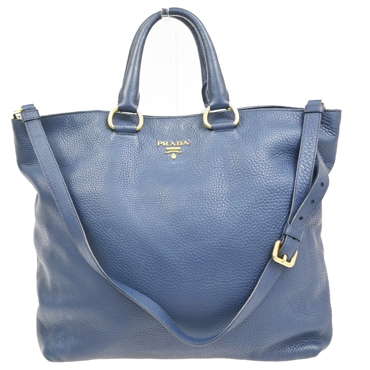 Prada Shopping Tote Vitello Daino Navy Leather Tote Bag Bag (Authentic Pre-Loved)