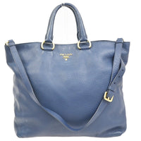 Prada Shopping Tote Vitello Daino Navy Leather Tote Bag Bag (Authentic Pre-Loved)