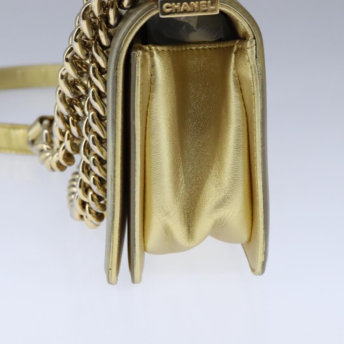 Chanel Boy Flap Bag Quilted Patent Gold Patent_Leather Shoulder Bag Bag (Authentic Pre-Loved)