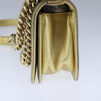 Chanel Boy Flap Bag Quilted Patent Gold Patent_Leather Shoulder Bag Bag (Authentic Pre-Loved)