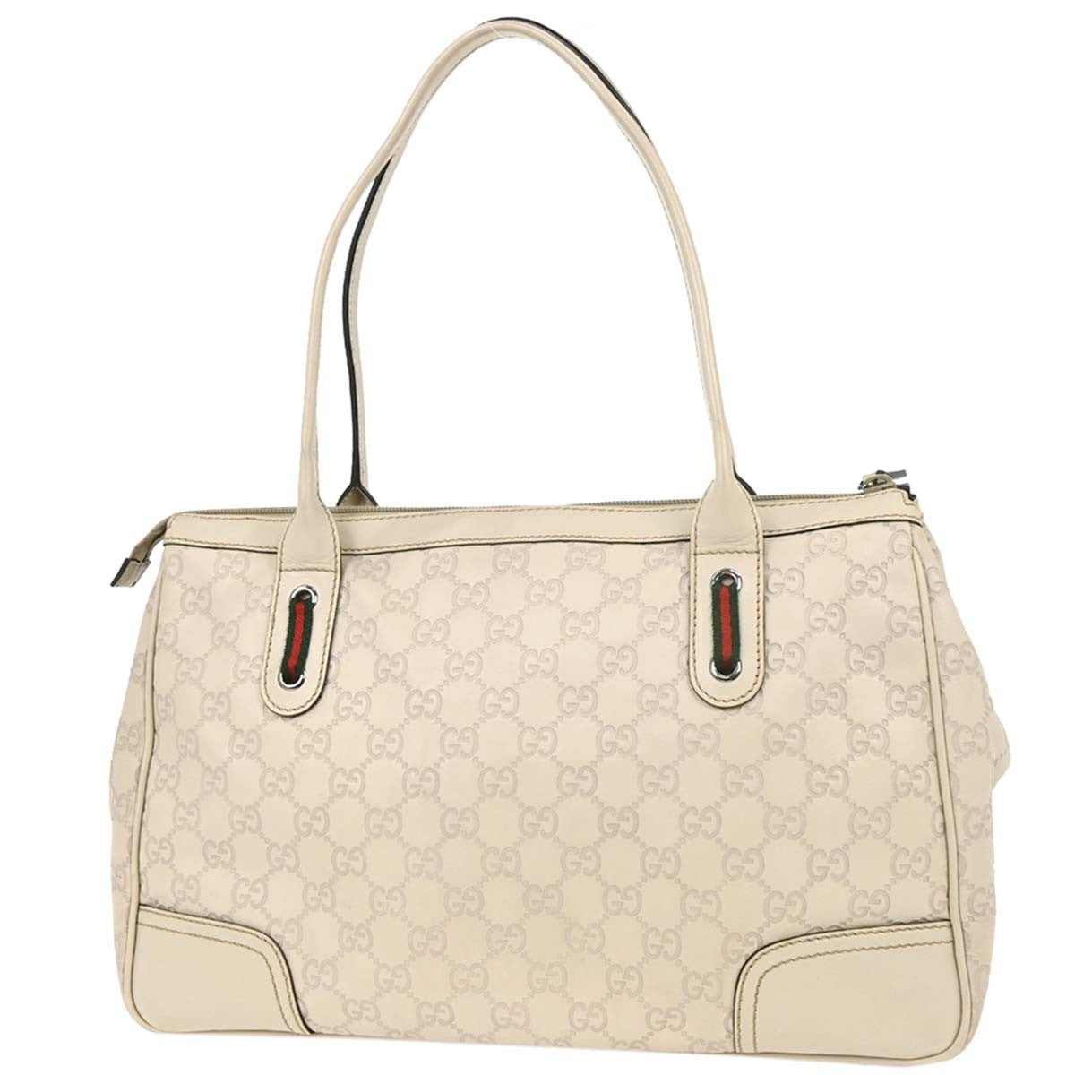 Gucci Princy Zip Tote Gg Canvas White Leather Tote Bag Bag (Pre-Loved)