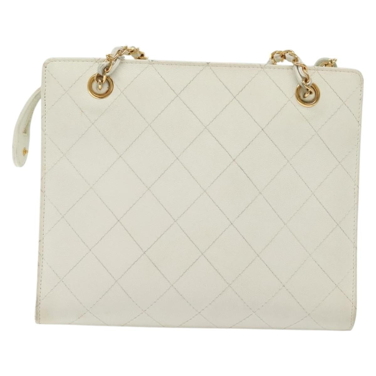 Chanel Cc Shoulder Bag Quilted Caviar White Leather Bag (Pre-Loved)
