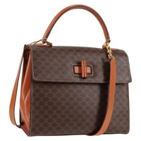 Celine Vintage Convertible Top Handle Bag Macadam Coated Canvas Brown Canvas Bag (Authentic Pre-Loved)