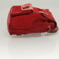 Gucci Vintage Bamboo Backpack Suede Red Suede Backpack Bag (Authentic Pre-Loved)