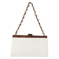 Chanel Wooden Frame Striped Shoulder Bag Leather White Leather Shoulder Bag Bag (Pre-Loved)
