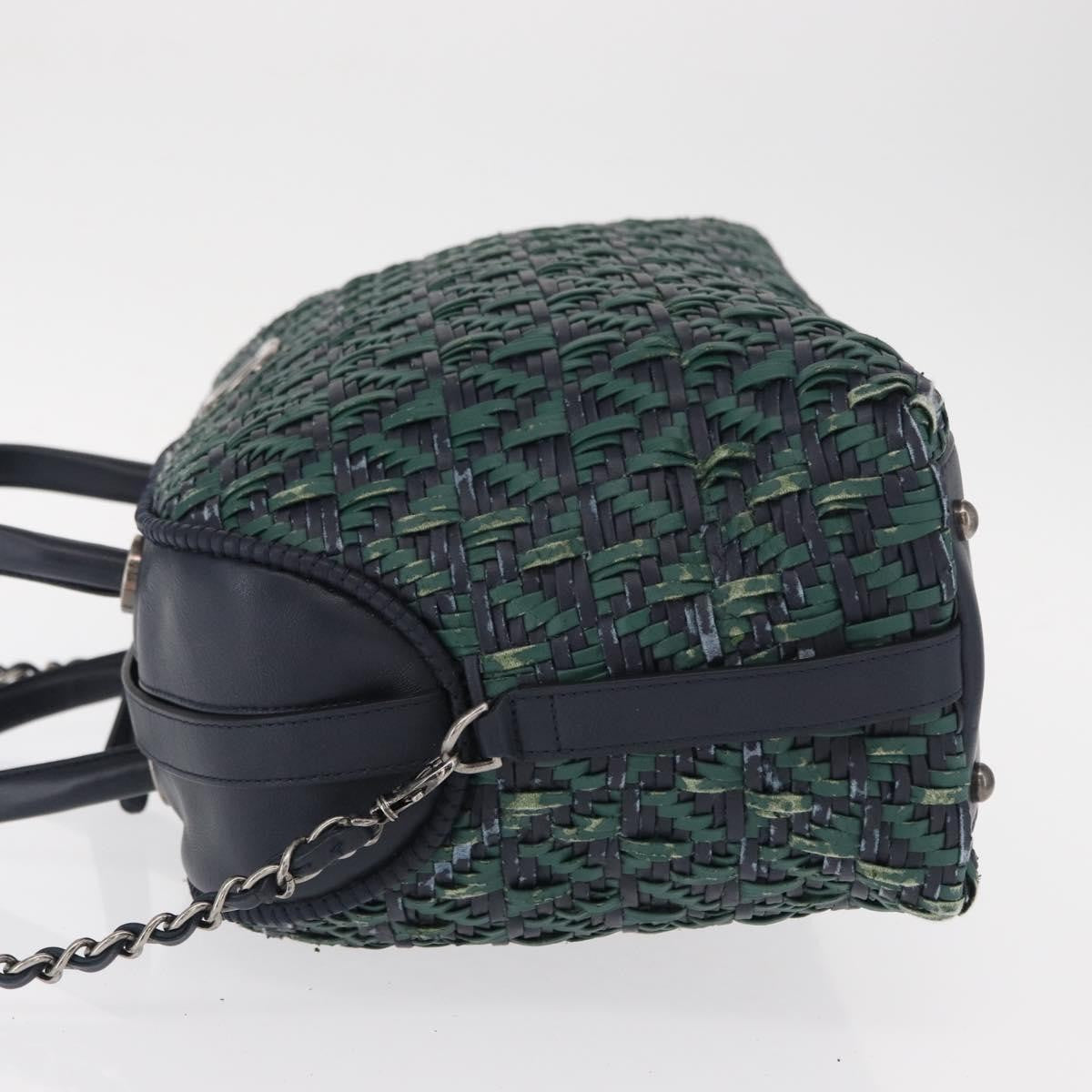Chanel Convertible Chain Bowler Bag Woven Calfskin Green Leather Handbag (Authentic Pre-Loved)