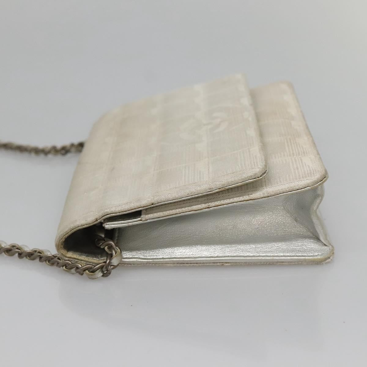 Chanel Travel Line Wallet On Chain Quilted Nylon Silver Nylon Bag (Authentic Pre-Loved)
