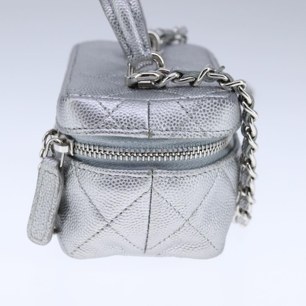 Chanel Classic Vanity Case With Chain Quilted Caviar Silver Leather Shoulder Bag Bag (Pre-Loved)