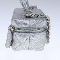 Chanel Classic Vanity Case With Chain Quilted Caviar Silver Leather Shoulder Bag Bag (Pre-Loved)
