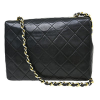 Chanel Vintage Square Classic Single Flap Bag Vertical Quilt Lambskin Black Leather Handbag (Authentic Pre-Loved)