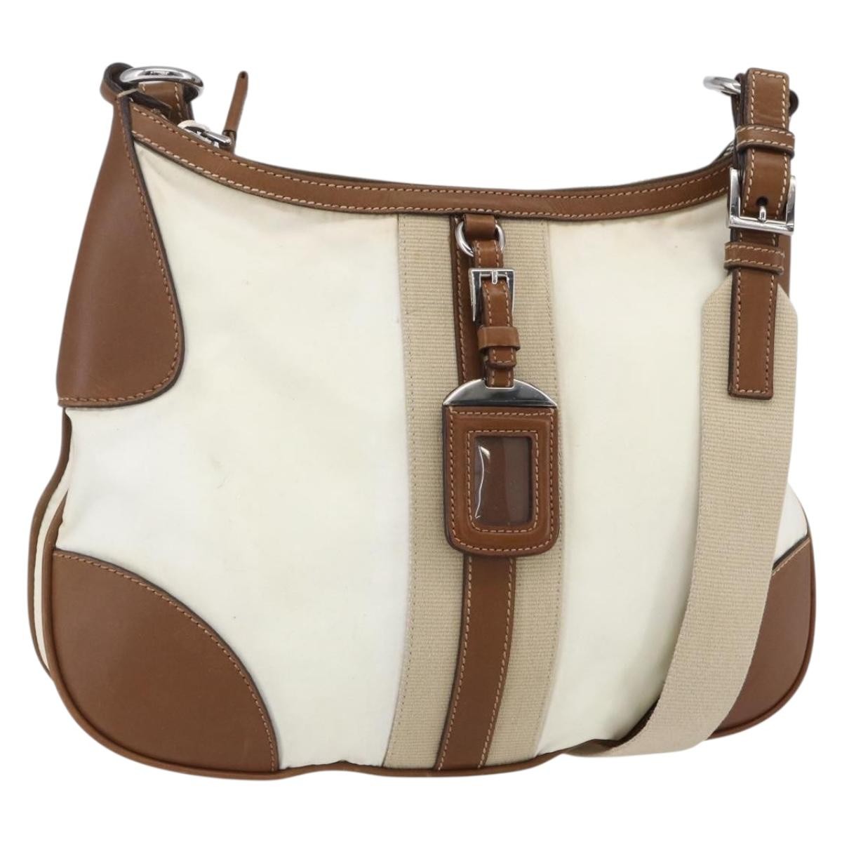 Prada Vintage Shoulder Bag Nylon And Leather Beige Nylon Shoulder Bag Bag (Authentic Pre-Loved)