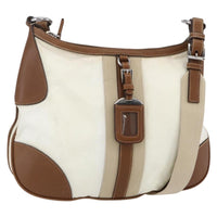 Prada Vintage Shoulder Bag Nylon And Leather Beige Nylon Shoulder Bag Bag (Authentic Pre-Loved)