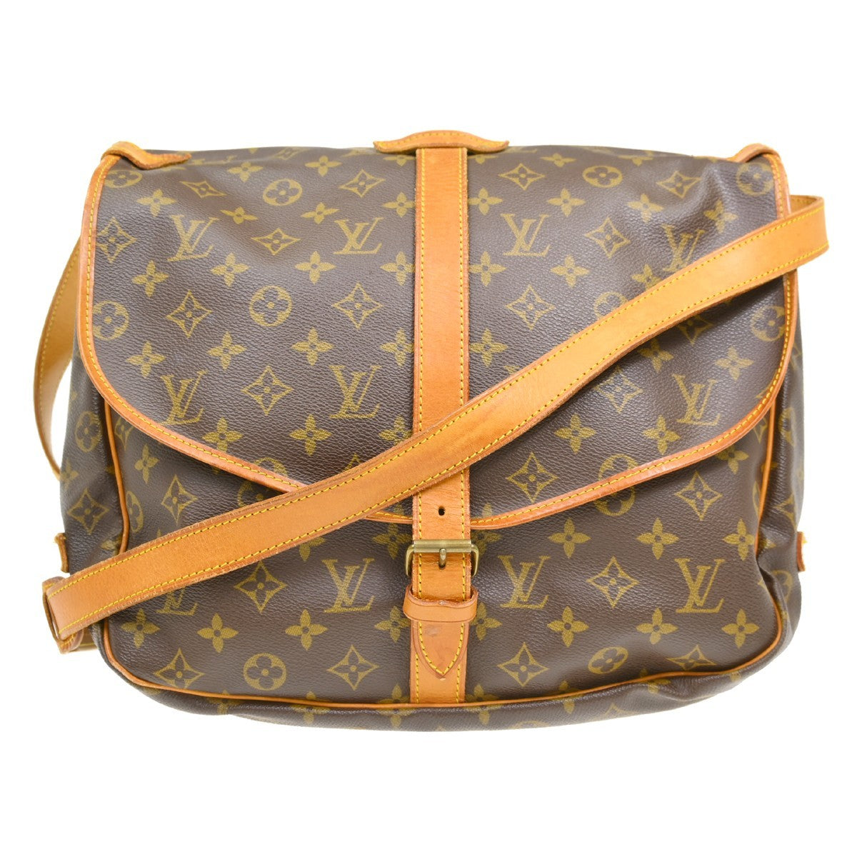 Louis Vuitton Saumur Handbag Monogram Canvas Brown Canvas Shoulder Bag Bag (Pre-Loved)