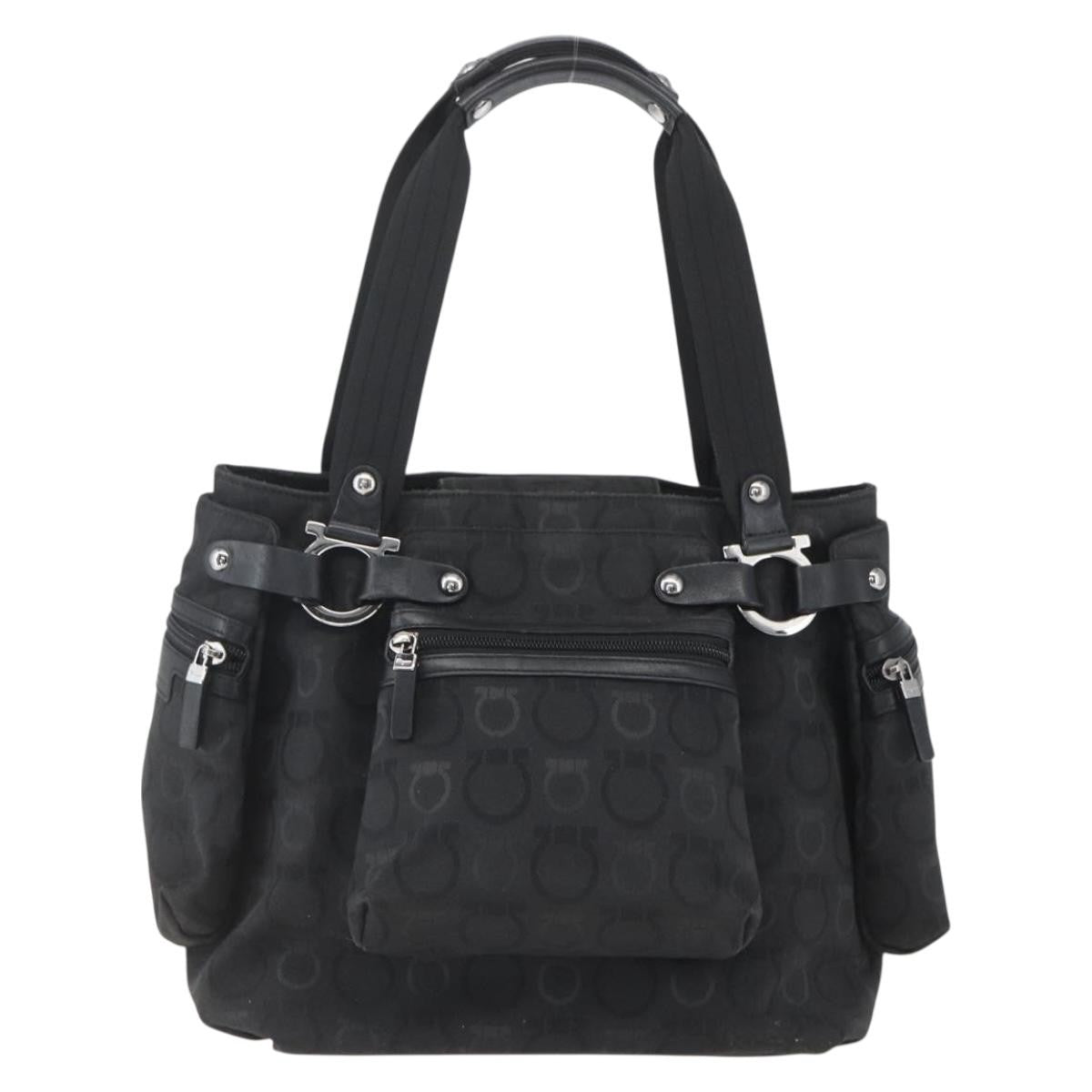 Salvatore Ferragamo Gancini Tote Nylon Black Nylon Tote Bag Bag (Pre-Loved)