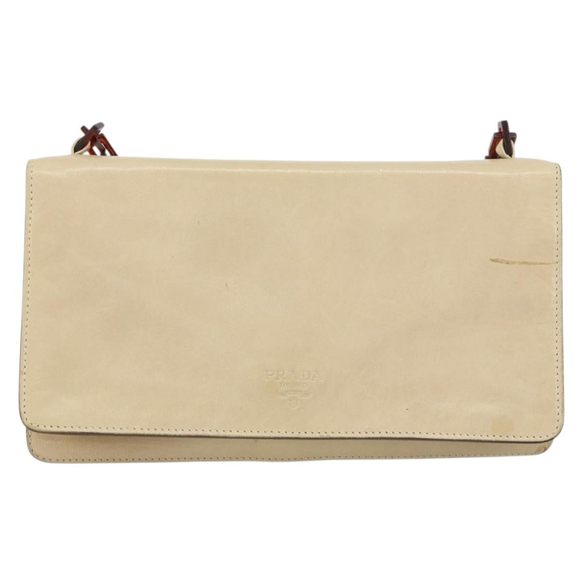 Prada Flap Shoulder Bag Leather Beige Leather Shoulder Bag Bag (Authentic Pre-Loved)
