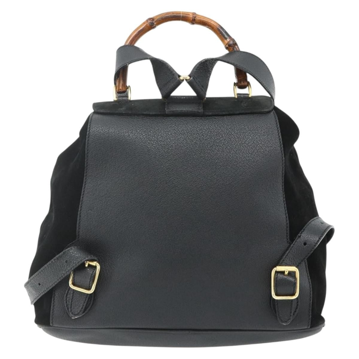 Gucci Vintage Bamboo Backpack Suede Black Suede Backpack Bag (Authentic Pre-Loved)