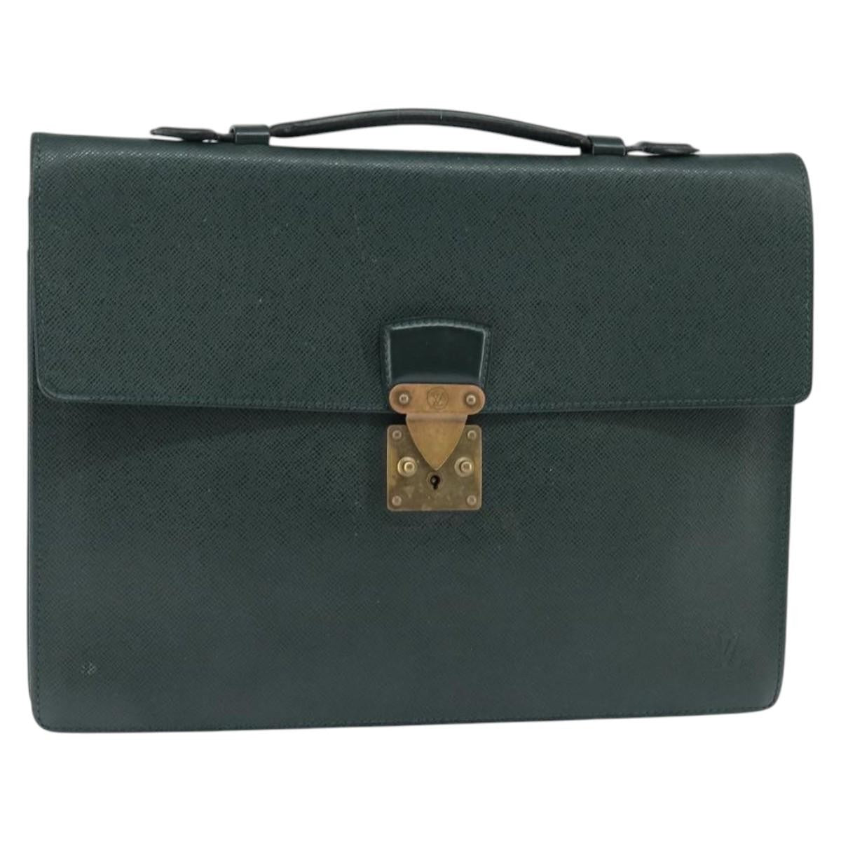Louis Vuitton Serviette Kourad Briefcase Taiga Leather Green Leather Briefcase Bag (Authentic Pre-Loved)