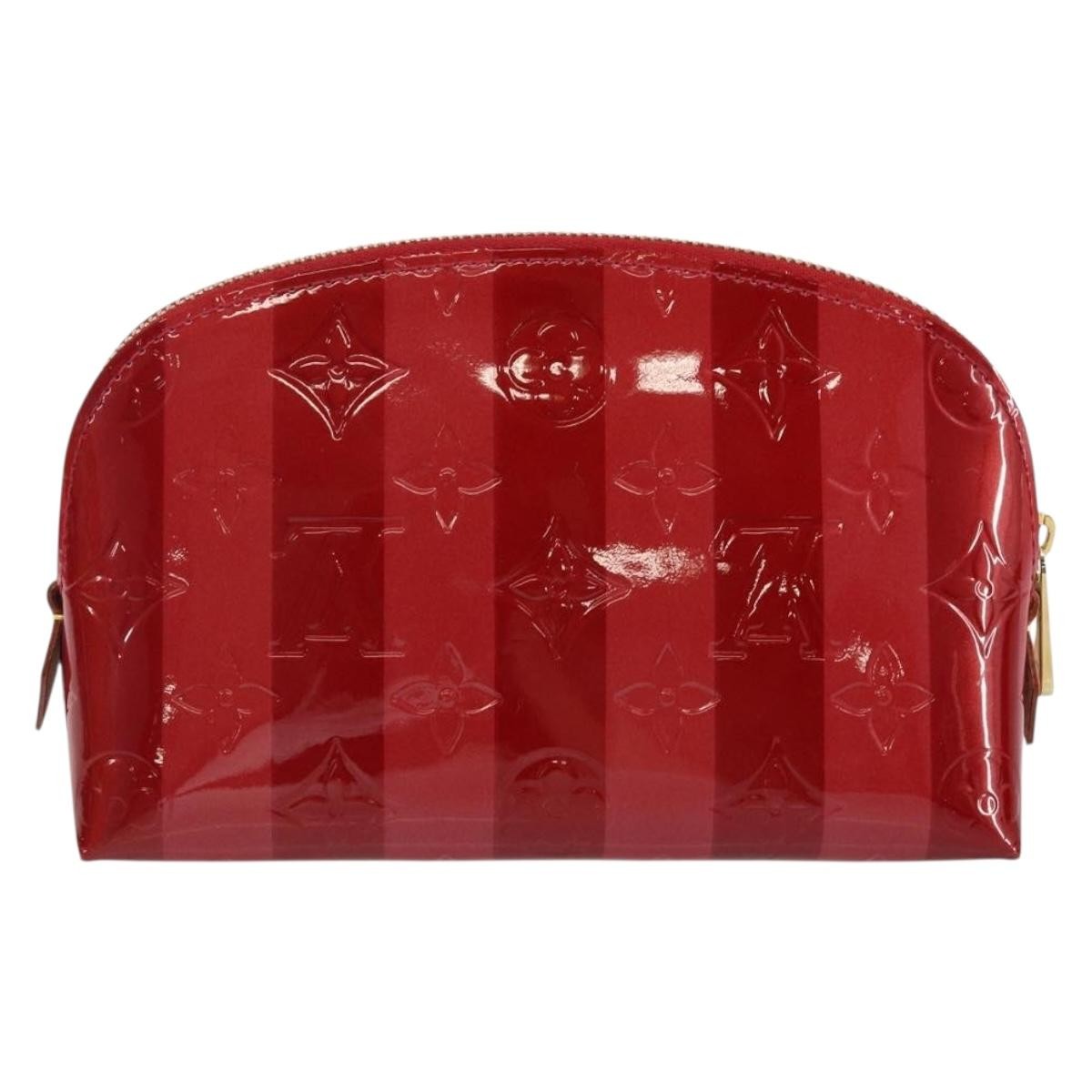 Louis Vuitton Cosmetic Pouch Limited Edition Monogram Vernis Rayures Red Patent_Leather Bag (Authentic Pre-Loved)