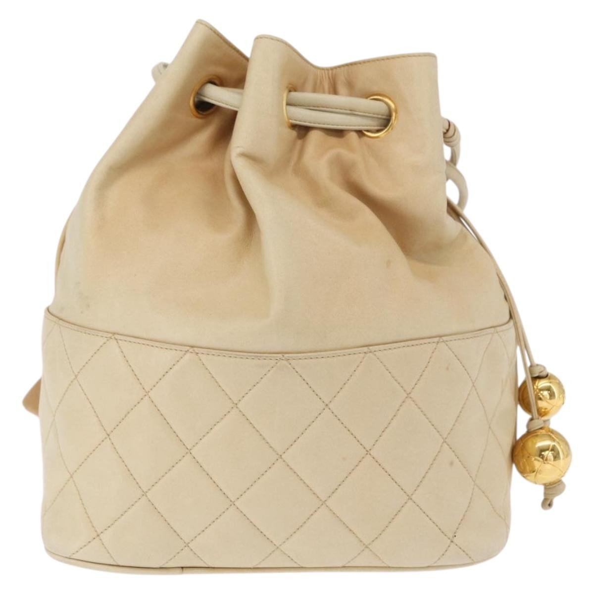 Chanel Gabrielle Drawstring Bag Quilted Calfskin Beige Leather Shoulder Bag Bag (Pre-Loved)