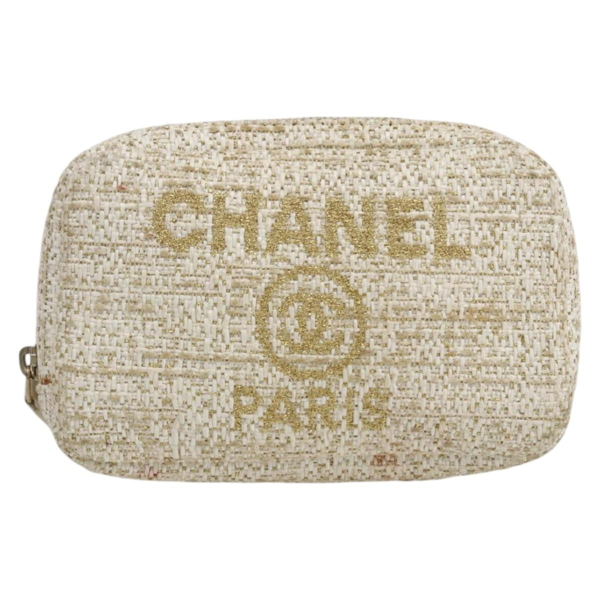 Chanel Deauville Curvy Cosmetic Pouch Tweed Gold Tweed Clutche & Pouche Bag (Authentic Pre-Loved)