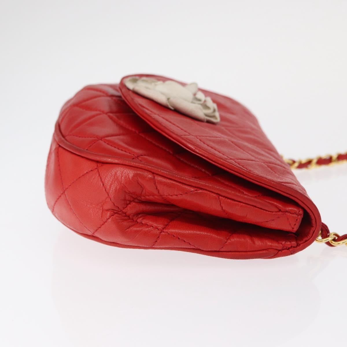 Chanel Camellia Rounded Clutch Satin And Leather Red Leather Shoulder Bag Bag (Authentic Pre-Loved)