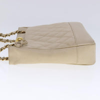 Chanel Vintage Slit Pocket Shoulder Bag Quilted Caviar Beige Leather Shoulder Bag Bag (Authentic Pre-Loved)