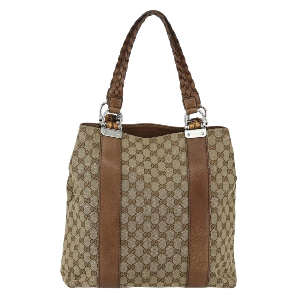 Gucci Bamboo Bar Tote Gg Canvas Beige Canvas Tote Bag Bag (Authentic Pre-Loved)