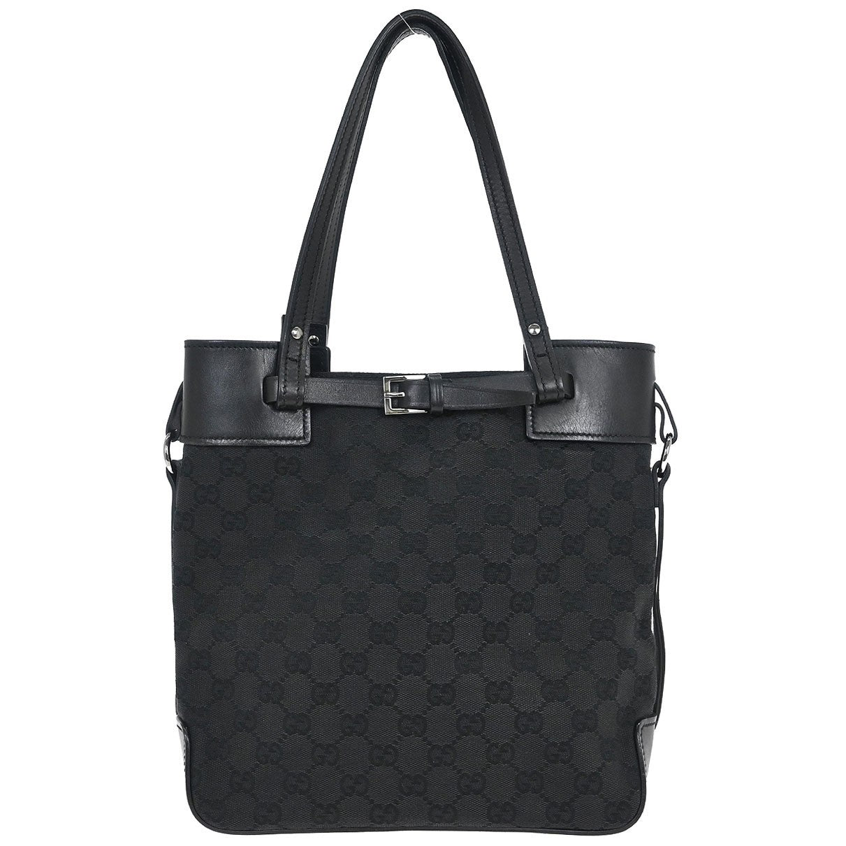 Gucci Belted Bucket Tote Gg Canvas With Leather Black Canvas Tote Bag Bag (Authentic Pre-Loved)