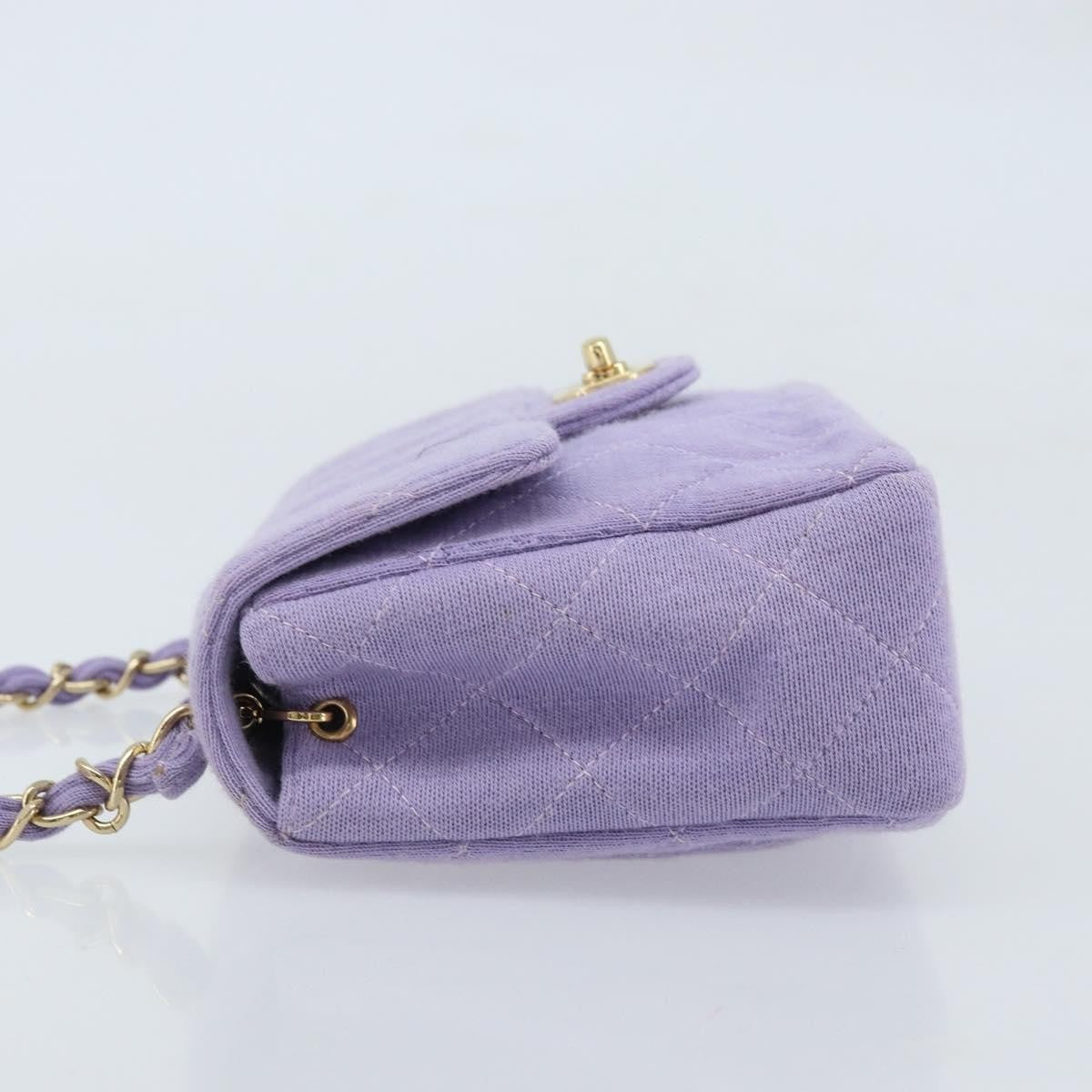 Chanel Square Classic Single Flap Bag Fabric Purple Cotton Crossbody Bag Bag (Authentic Pre-Loved)