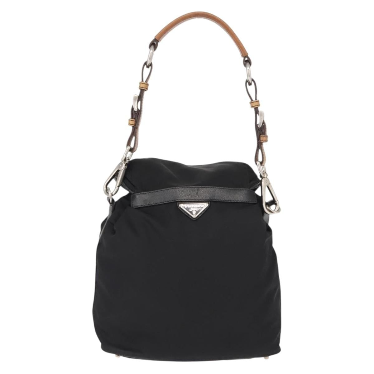 Prada Double Pocket Drawstring Shoulder Bag Tessuto Black Nylon Shoulder Bag Bag (Authentic Pre-Loved)