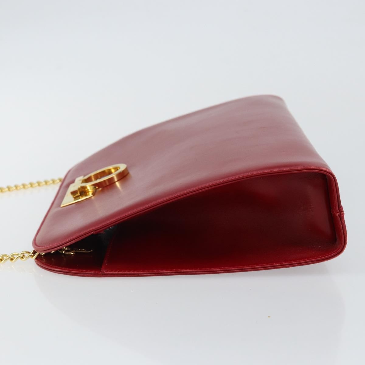 Salvatore Ferragamo Vintage Gancini Chain Shoulder Bag Leather Red Leather Bag (Authentic Pre-Loved)