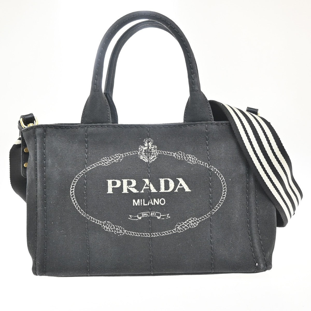 Prada Canapa Convertible Tote Canvas Black Canvas Tote Bag Bag (Authentic Pre-Loved)