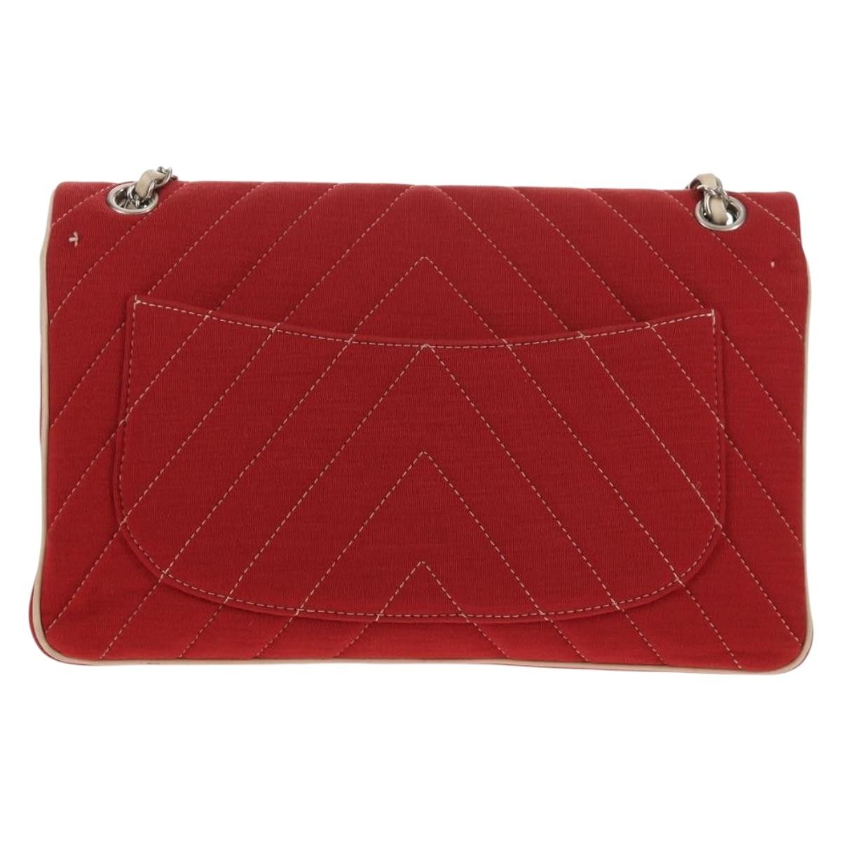 Chanel Leo Lion Flap Bag Chevron Jersey Red Cotton Shoulder Bag