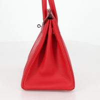 Hermes Birkin Handbag Red Epsom With Palladium Hardware Red Leather Handbag (Authentic Pre-Loved)