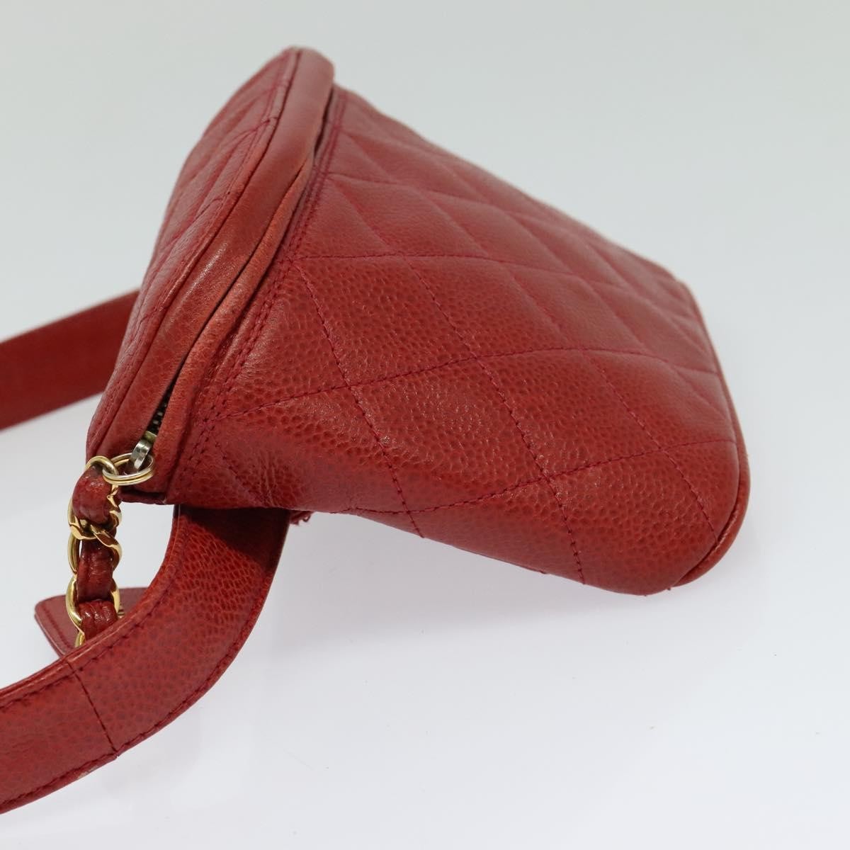 Chanel Vintage Zip Belt Bag Quilted Caviar Red Leather Shoulder Bag Bag (Pre-Loved)