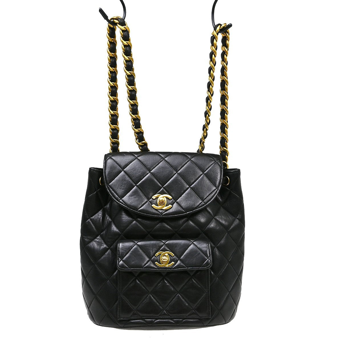 Chanel Duma Drawstring Backpack Quilted Leather Black Leather Backpack Bag (Authentic Pre-Loved)