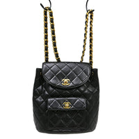 Chanel Duma Drawstring Backpack Quilted Leather Black Leather Backpack Bag (Authentic Pre-Loved)